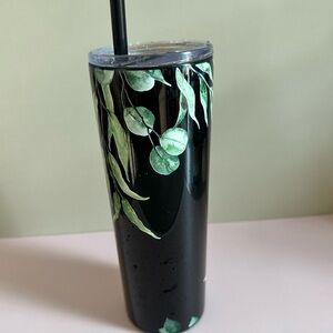 Custom Green Leaf Black Travel Tumbler Drinkware 20oz